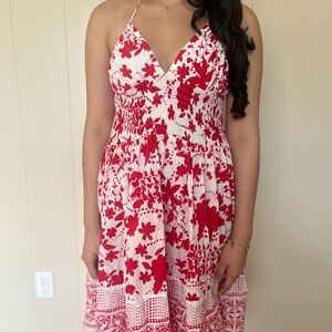 Floral Red and White Women's Dress